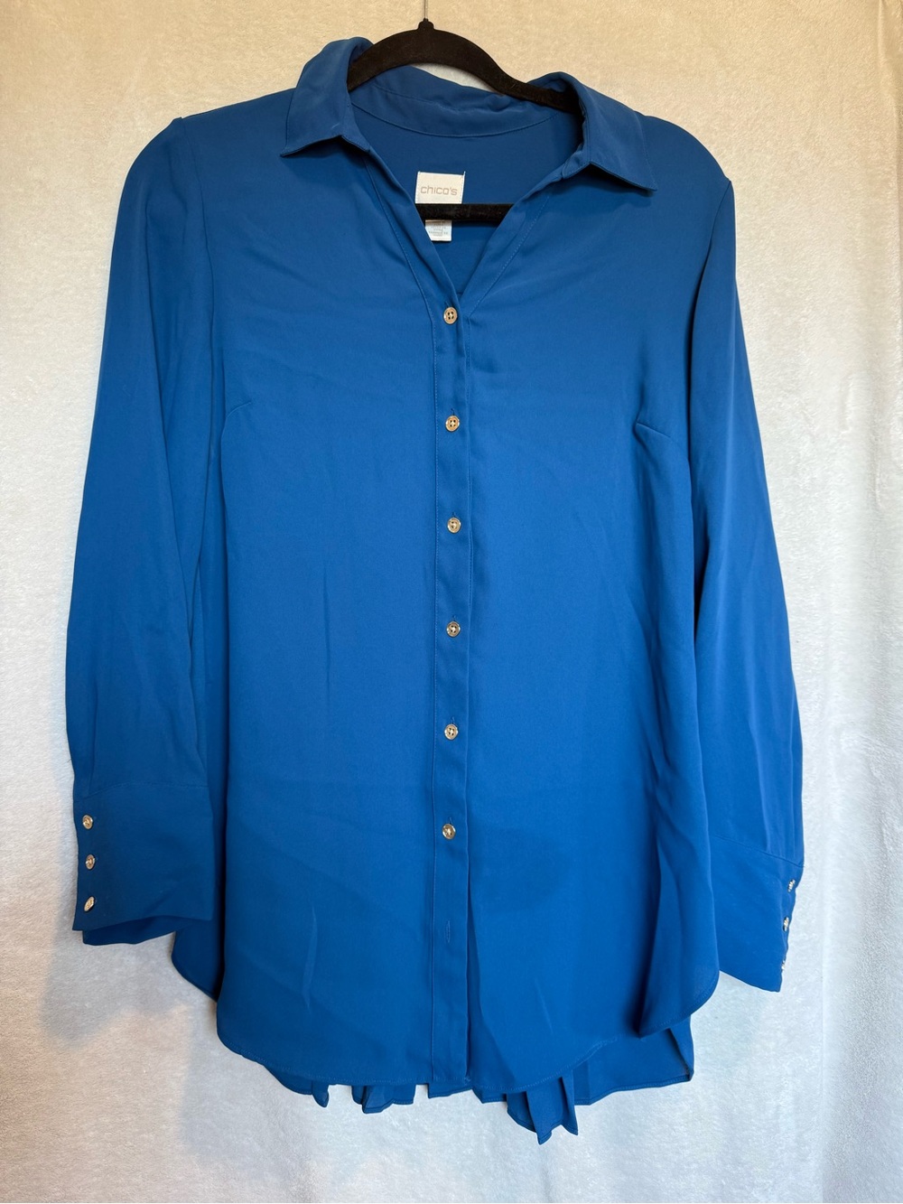 Chico's Sapphire Blue Long Sleeve Button-Front Blouse
